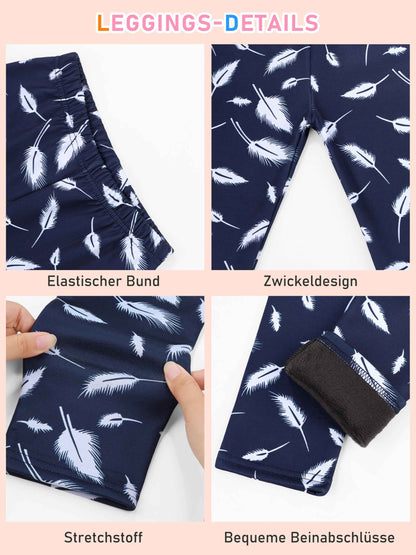 Ruisita 2 Pack Girls Winter Leggings Warm Thick Fleece Lined Leggings for Kids Ankle Length Printed Stretch Pants