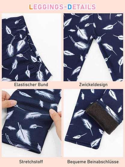 Ruisita 2 Pack Girls Winter Leggings Warm Thick Fleece Lined Leggings for Kids Ankle Length Printed Stretch Pants