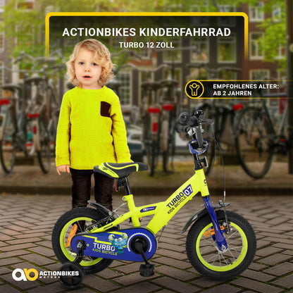Actionbikes Kinderfahrrad Turbo | 12 16 Zoll - V-Brake Bremsen - Fahrrad für Kinder von 2-7 Jahren - Schutzblech v. / h - Kinder Fahrrad für Mädchen & Jungen - Fahrräder - Bicycle - Kinderrad - Bike - Meloni2