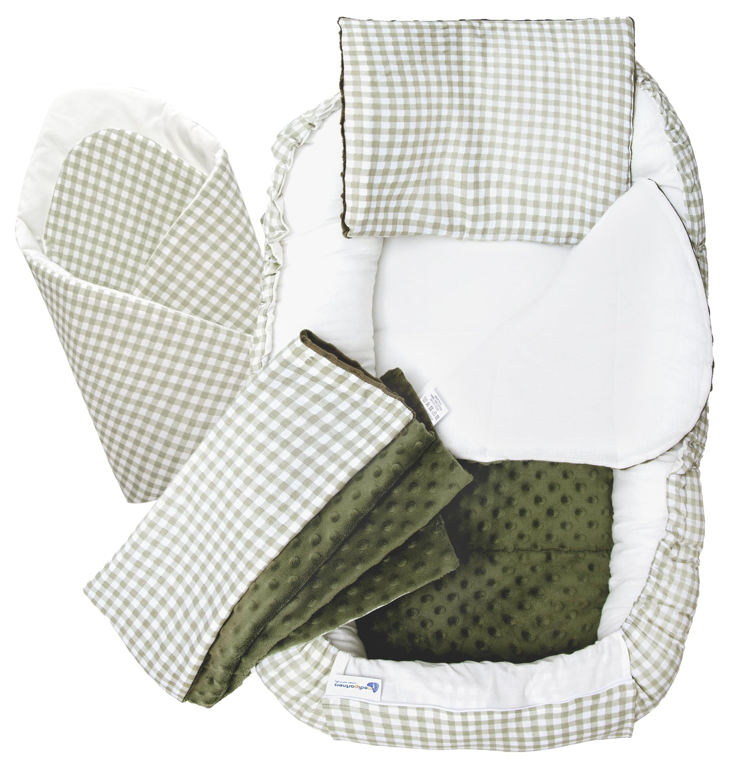 Medi Partners Babynestchen Babynest Set 100x60x15 Kuschelnest 5 teilig herausnehmbarer Einsatz Kokon Nestchen Babys Neugeborene 100% Baumwolle (REH mit Grauem Minky) - Meloni2