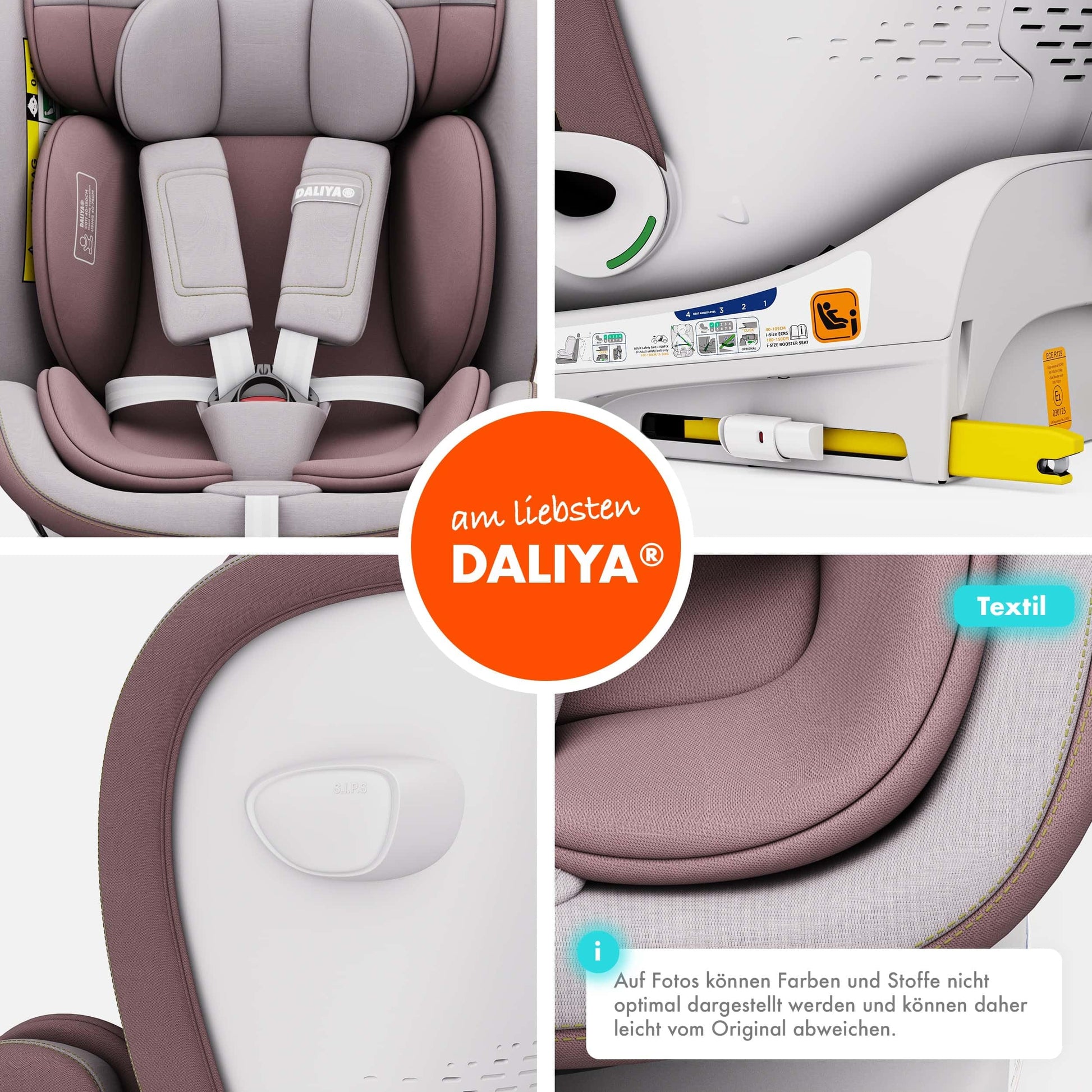 Daliya® Kindersitz ROTAZIONE | I-SIZE 40-150 cm | 8 Pos. | Isofix | (SIP) | Top Tether | 360° | 5 Punkt Gurt | Gruppe 0+ / I/II/III 0-36 KG | Neueste Zulassungs UN ECE Reg. 129 (Beige) - Meloni2
