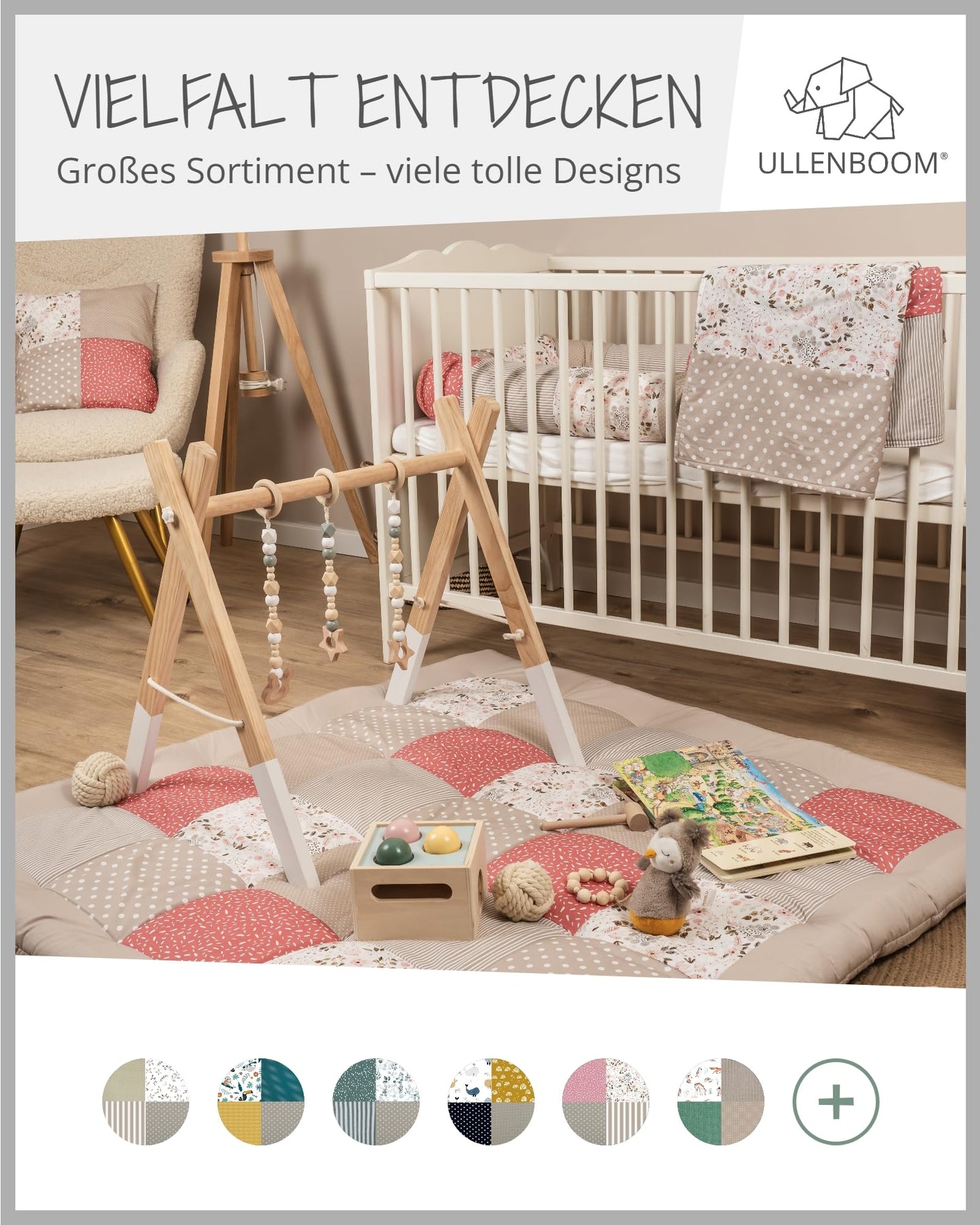 ULLENBOOM Krabbeldecke für Baby 80x80 cm, Outdoor-geeignet, 100% OEKO-TEX Materialien, Made in EU, Weich gepolstert, Eukalyptus - ideal als Spieldecke Baby - Meloni2