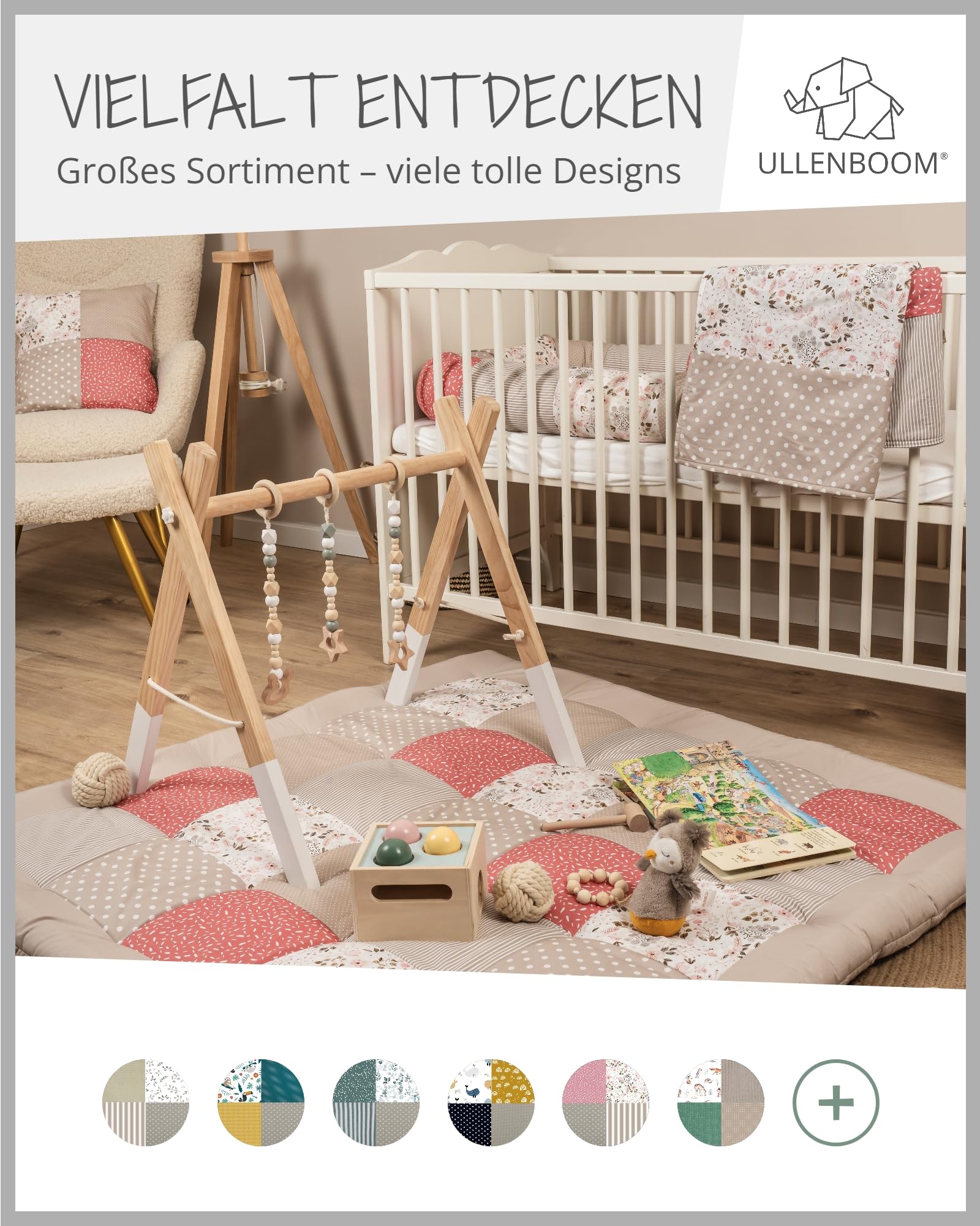 ULLENBOOM Krabbeldecke für Baby 80x80 cm, Outdoor-geeignet, 100% OEKO-TEX Materialien, Made in EU, Weich gepolstert, Eukalyptus - ideal als Spieldecke Baby - Meloni2