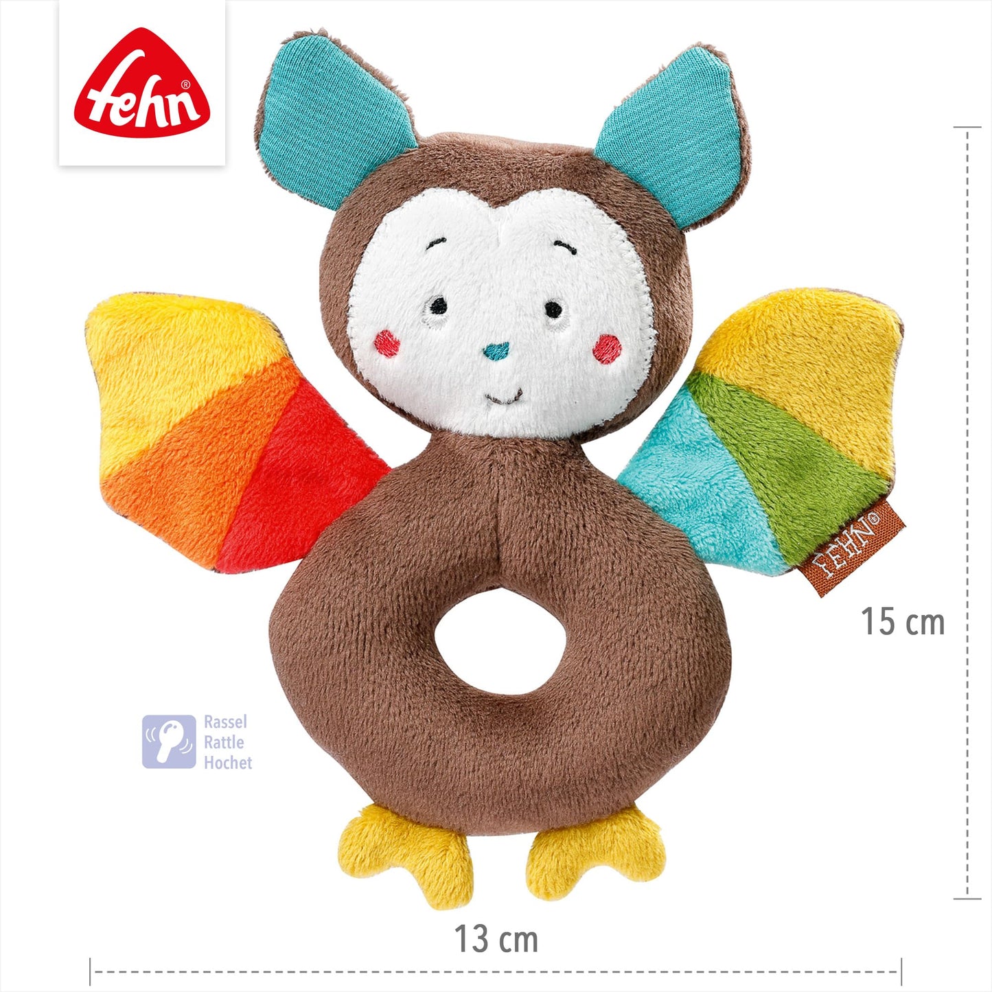 Fehn Baby Ring Greifling Lama - Kuscheltier Babyspielzeug mit Rassel - Motorikspielzeug für das spielerische Lernen - Plüschtier als Einschlafhilfe - Spielzeug für Babys & Kleinkinder ab 0+ Monaten