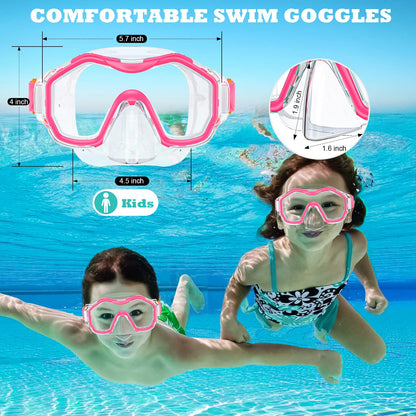 JEMULICE Taucherbrille Kinder, Schwimmbrille Kinder Schnorchelmaske für Jungen Mädchen, Tauchmaske mit Nasenabdeckung 180°Panorama HD Anti Nebel Anti-Leck Schwimmmaske für Kinder 4-16 Jahre