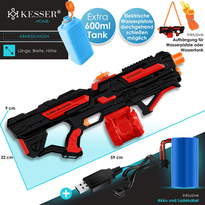 KESSER® Wasserpistole Elektrisch mit Akku Spritzpistolen 1000 ml große Wasserspritzpistole für Kinder und Erwachsene, 8m Reichweite, Wasserspielzeug inkl. Akku, Ladekabel & Extra-Tank Rot/Schwarz