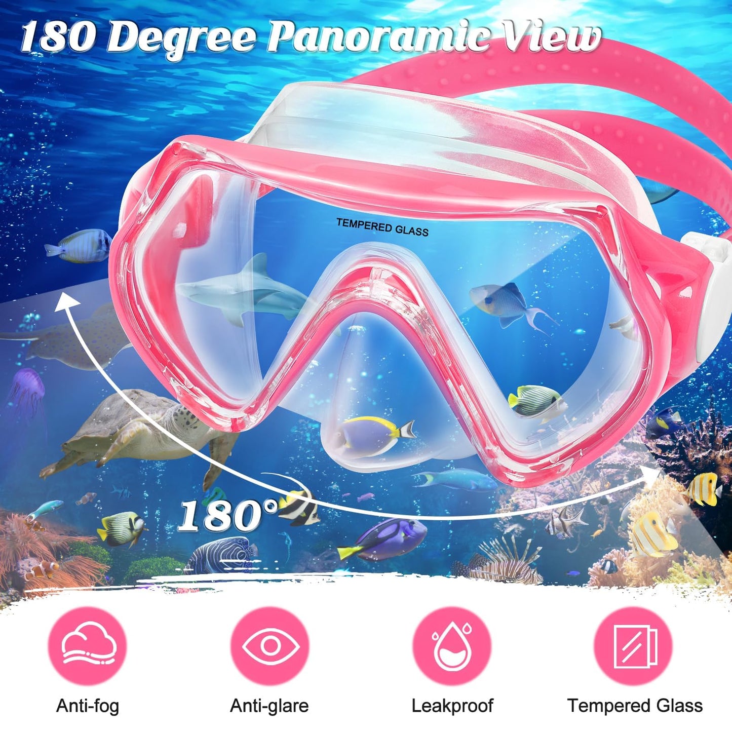 WOVOKA Taucherbrille Kinder, Schwimmbrille Kinder für 4-12 Jahre, Tauchmaske Schnorchelmaske Nasenabdeckung 180°Panorama HD Anti Nebel Anti-Leck für Jungen Mädchen Jugendliche