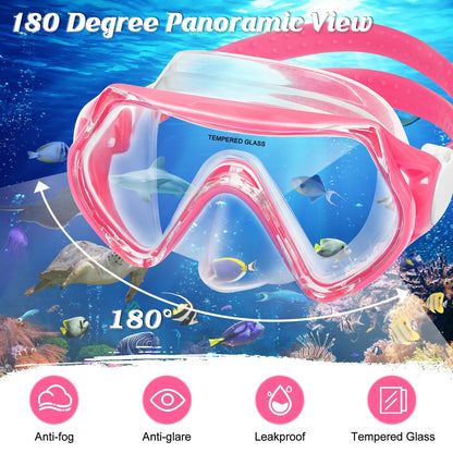 WOVOKA Taucherbrille Kinder, Schwimmbrille Kinder für 4-12 Jahre, Tauchmaske Schnorchelmaske Nasenabdeckung 180°Panorama HD Anti Nebel Anti-Leck für Jungen Mädchen Jugendliche