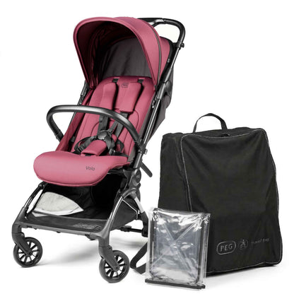 PEG Leichter Buggy Volo mit Regenschutz, Handgepäckgröße, Flugzeuggeeignet, Kompakt, Ab Geburt bis 22 kg, Reisetasche Inklusive, Malva
