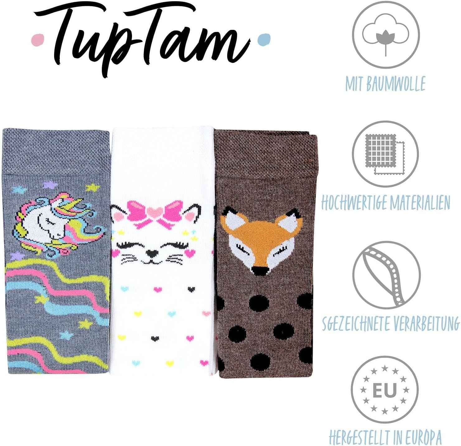 TupTam Girls' Knee-Length Socks, Patterned, Pack of 3
