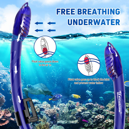 UPhitnis Kinderschnorchelset mit Flossen, Antibeschlag 180° Panorama Taucherbrille, verstellbare Schwimmflossen und Premium Dry Schnorchel, 3-in-1 Schnorchelset für Kinder mit Tragetasche