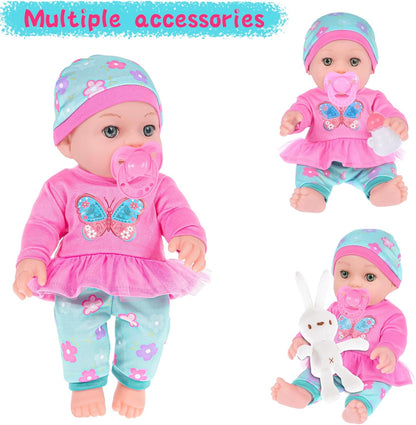 30 cm / 12 inch baby doll with outfits, feeding, nipple, rabbit toy and a hand cradle (including doll)