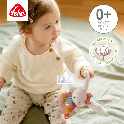 Fehn Baby Ring Greifling Lama - Kuscheltier Babyspielzeug mit Rassel - Motorikspielzeug für das spielerische Lernen - Plüschtier als Einschlafhilfe - Spielzeug für Babys & Kleinkinder ab 0+ Monaten