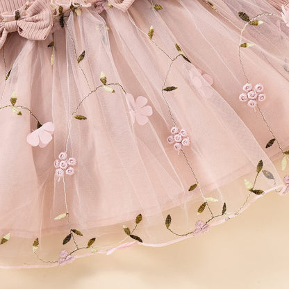 Kleinkind Baby Mädchen Kleidung Set Langarm Rüschen Gänseblümchen Gedruckt Tüll Tutu Rock Ein Stück Strampler Kleid Herbst Outfit