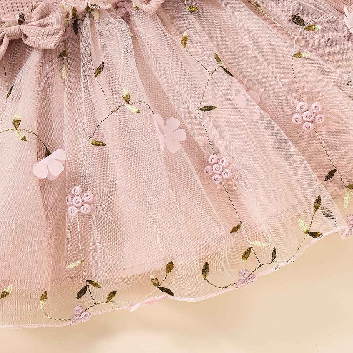Toddler Baby Girl Clothing Set Long Sleeve Ruffle Daisy Printed Tulle Tutu Skirt One Piece Romper Dress Autumn Outfit