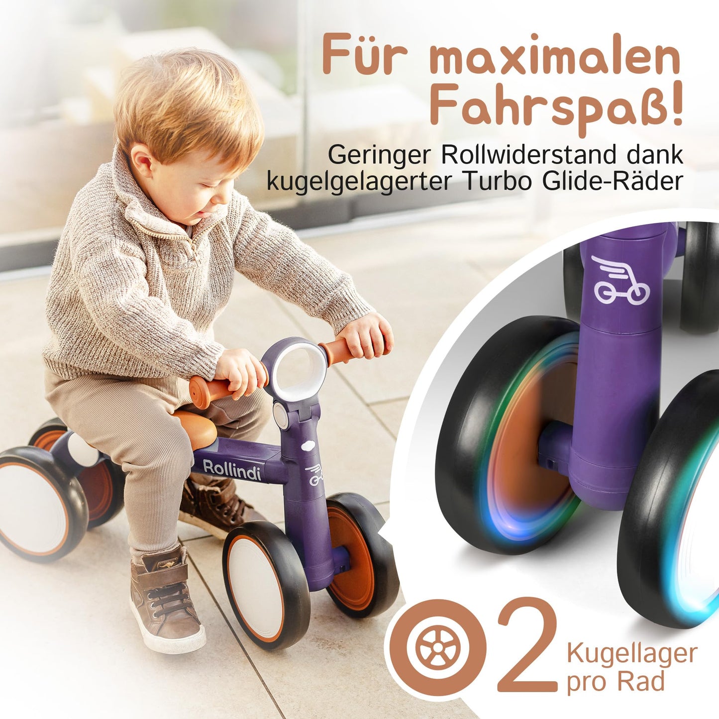 Rollindi Kinder Laufrad ab 1 Jahr [Mitwachsend] Kippsicher Leicht Lauflernrad Baby Fahrrad Rutschauto Jungen und Mädchen von 12-36 Monate | Neues Modell, Blau - Meloni2