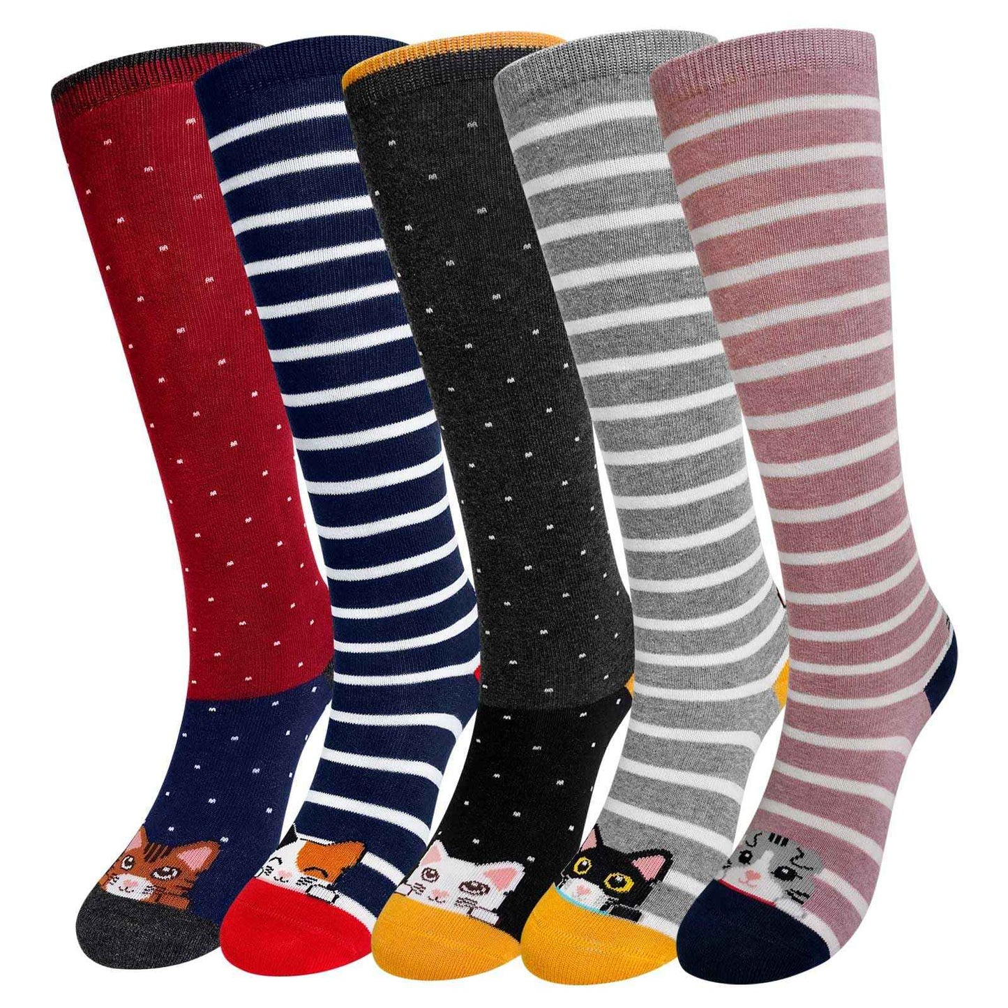 LOFIR Girls' Knee Socks Children's Socks: Overknee Stockings Long Striped Children's Socks Animal Cotton Socks Colourful Striped Socks Funny Without Seam Knee Socks Gift 2-12 Years 23-38 5 Pairs
