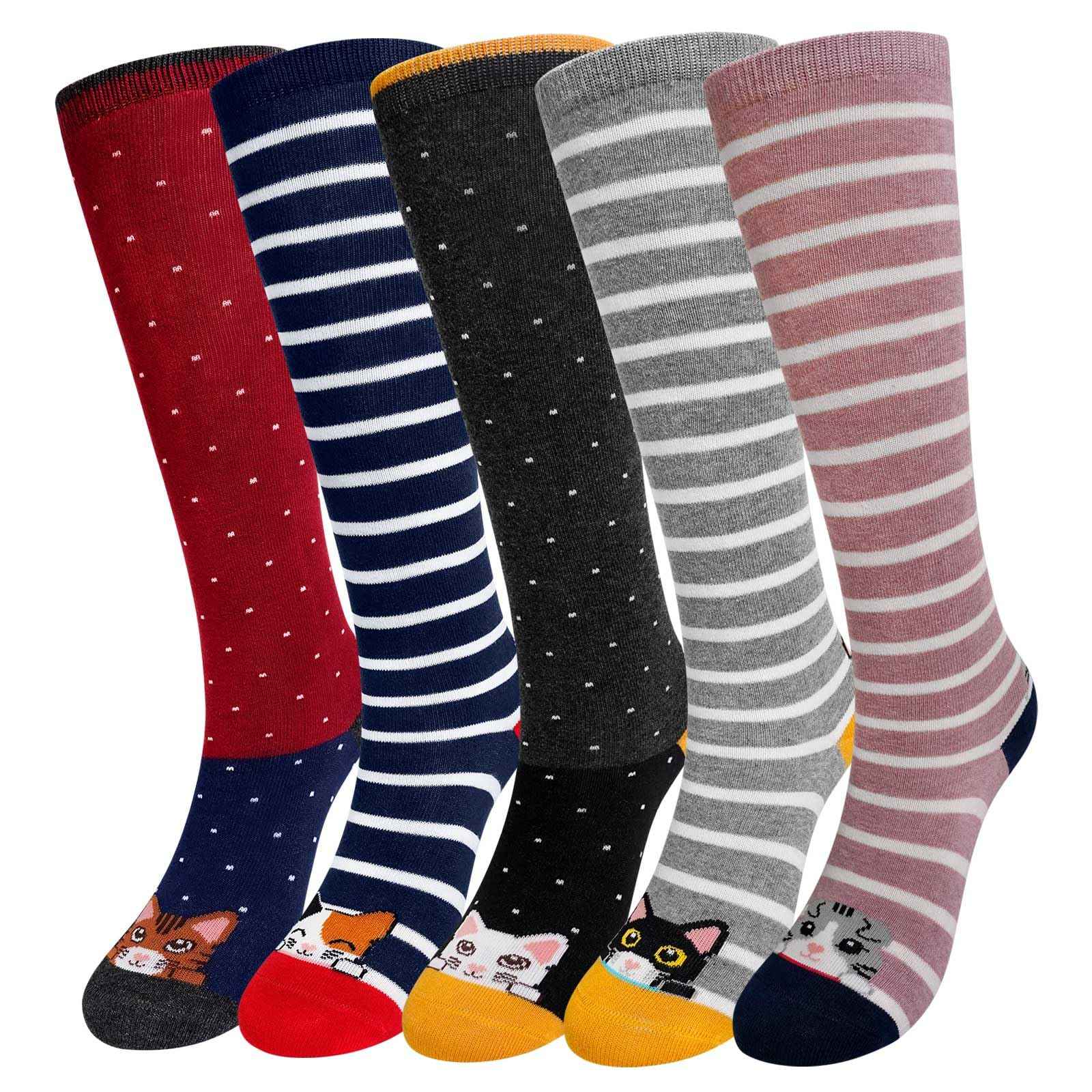 LOFIR Girls' Knee Socks Children's Socks: Overknee Stockings Long Striped Children's Socks Animal Cotton Socks Colourful Striped Socks Funny Without Seam Knee Socks Gift 2-12 Years 23-38 5 Pairs