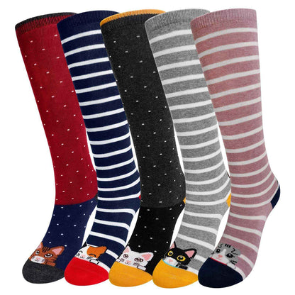 LOFIR Girls' Knee Socks Children's Socks: Overknee Stockings Long Striped Children's Socks Animal Cotton Socks Colourful Striped Socks Funny Without Seam Knee Socks Gift 2-12 Years 23-38 5 Pairs