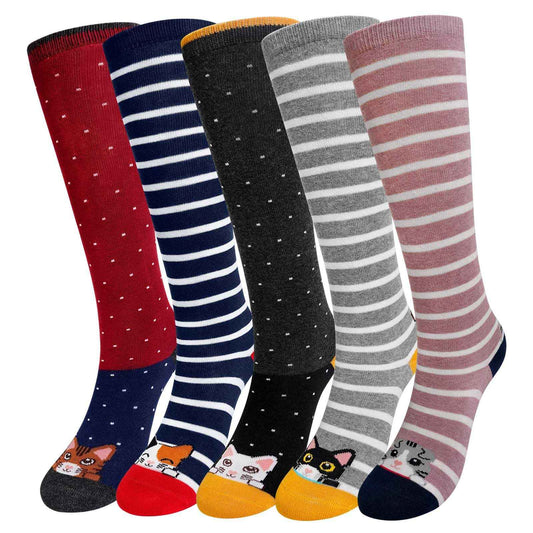 LOFIR Girls' Knee Socks Children's Socks: Overknee Stockings Long Striped Children's Socks Animal Cotton Socks Colourful Striped Socks Funny Without Seam Knee Socks Gift 2-12 Years 23-38 5 Pairs
