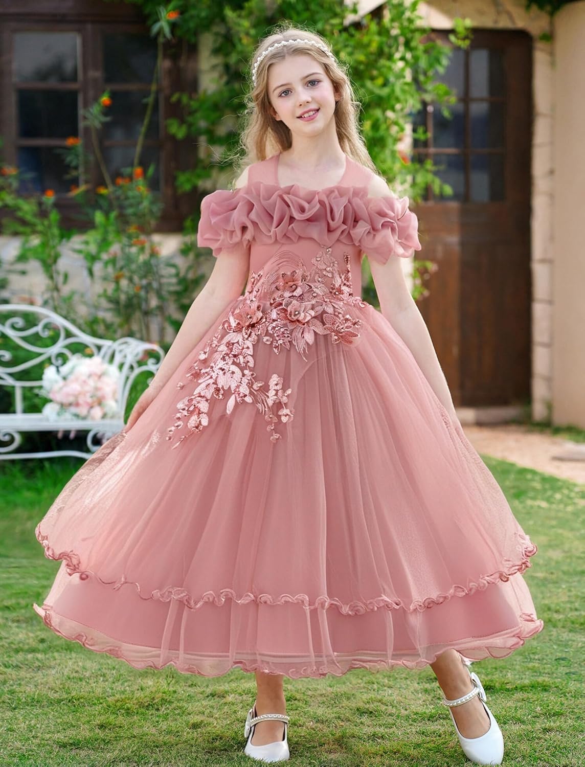 Kinder Mädchen Blumenmädchen Kleider Bestickt Hochzeit Brautjungfer Kleider Trägerlose Prinzessin Kleider Klavier Kostüme