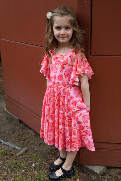 Arshiner Kleider für Mädchen Schmetterlingsärmel Kleid Kinder A-Line Swing Kleid Rundhals Sommerkleid Baumwollekleid Festlich Partykleid Hochzeit Lässige Kinderkleidung mit Tasche