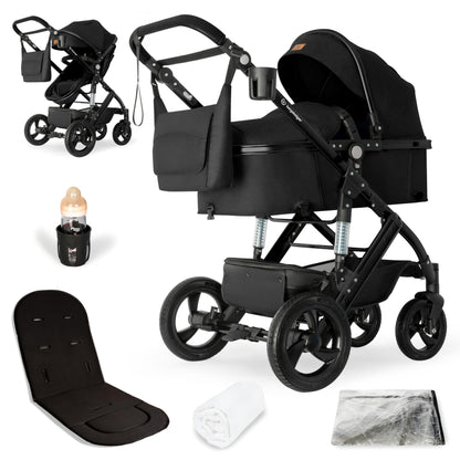 Bergsteiger Nizza 3 in 1 Kinderwagen, Kombikinderwagen Komplettset, Auto-Babyschale & Isofix Station, Babywanne & Buggy Sportsitz inklusive