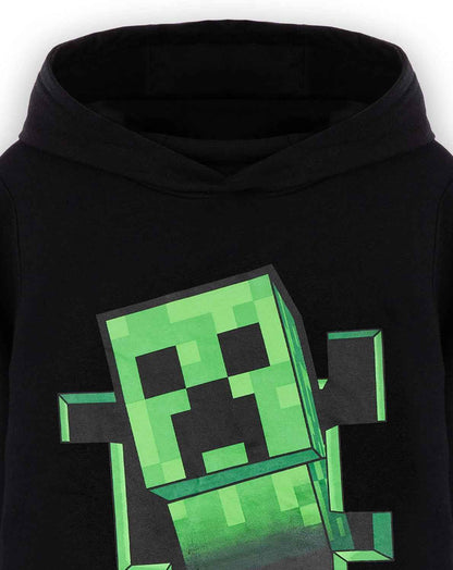 Minecraft Boys Hooded Sweatshirt | Kids & Teenagers Black Graphic Hoodie | Game Sprite Jumper Creeper Block Pop Out Sweatshirt | Gamer Merchandise Gift for Him