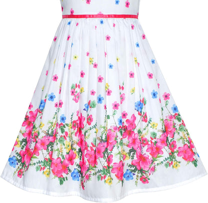 Sunny fashion girls' sleeveless polka dot dress rose garden green print size