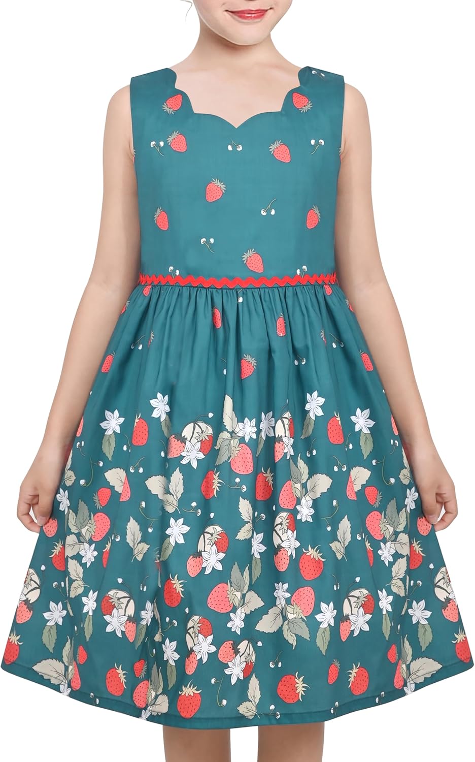 Sunny fashion girls' sleeveless polka dot dress rose garden green print size