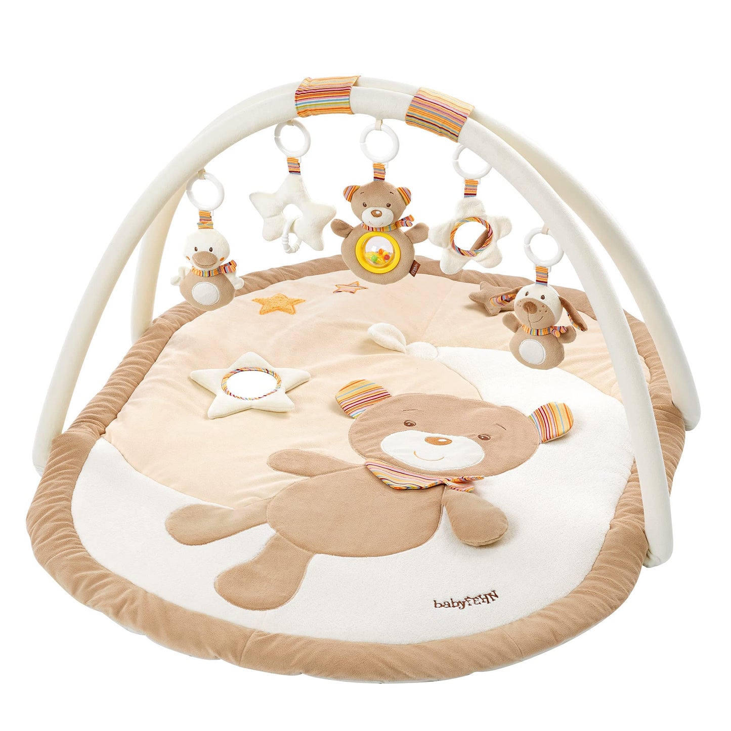 Fehn 3-D-Activity-Decke Spielbogen Peru – Baby Krabbeldecke mit 5 abnehmbaren Spielzeugen zum Greifen – Spieldecke für Babys und Kinder ab 0+ Monaten – Krabbelmatte als Geschenk zur Geburt