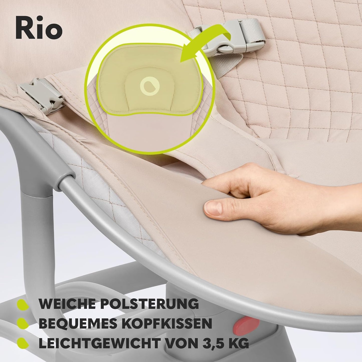 LIONELO RIO Elektrische Babywippe für Kleinkinder bis zu 9 kg Verstellbare Rückenlehne, 3 Wiegegeschwindigkeiten, Polster Sitzgurte Melodien und Geräusche der Natur Leichtes Gewicht 3,5 kg