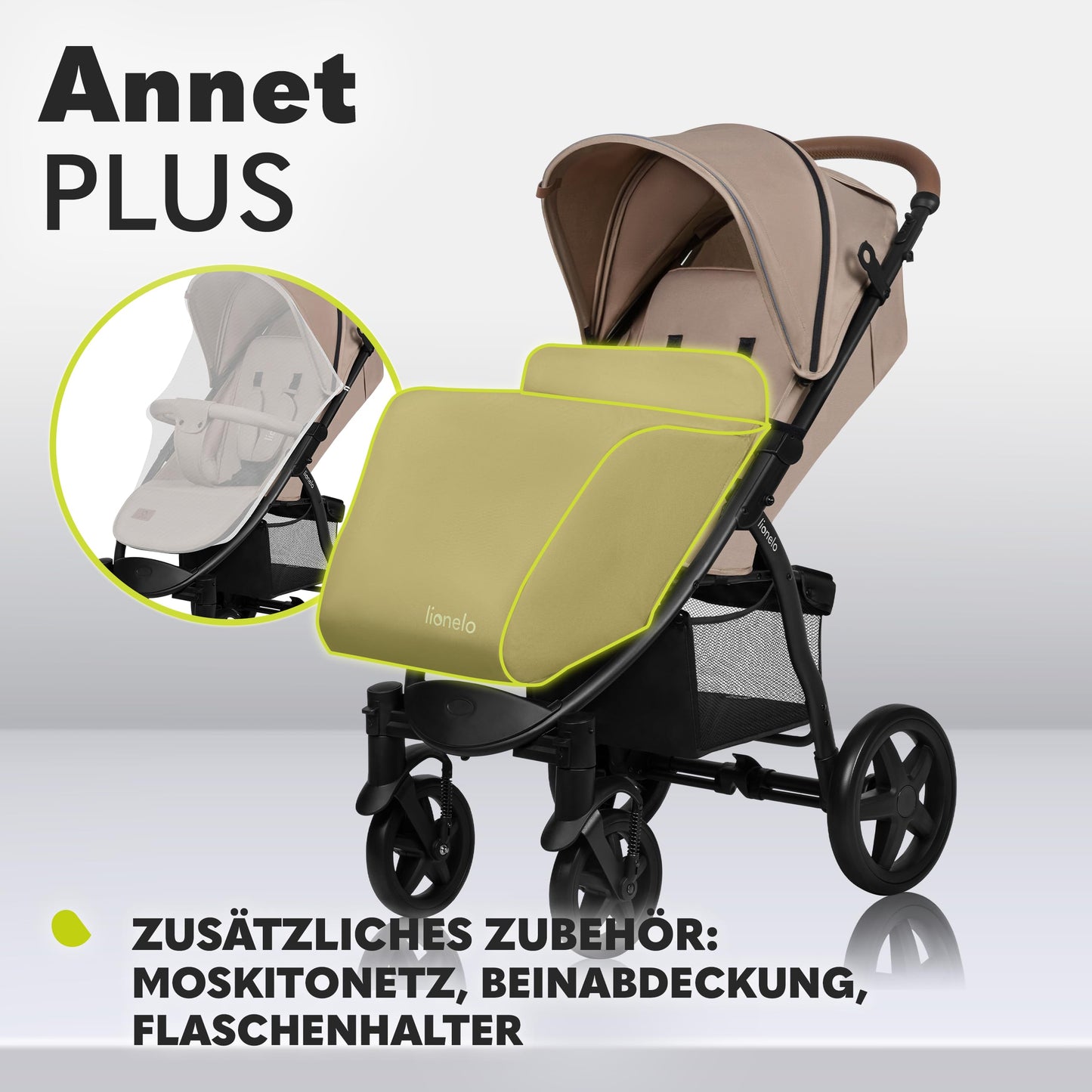 LIONELO Annet Plus Buggy up to 22 kg with Reclining Function, Small Folding Pushchair with Accessories, EVA Foam Wheels, Mosquito Net, Foot Cover Drink Holder, Basket Dreamin