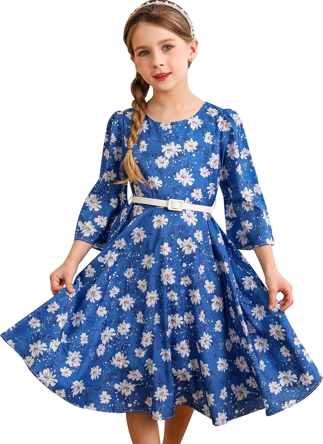 BONNY BILLY Mädchen Kleider Vintage Blumen Festlich Hochzeit Elegant Kinder Kleid mit Gürtel