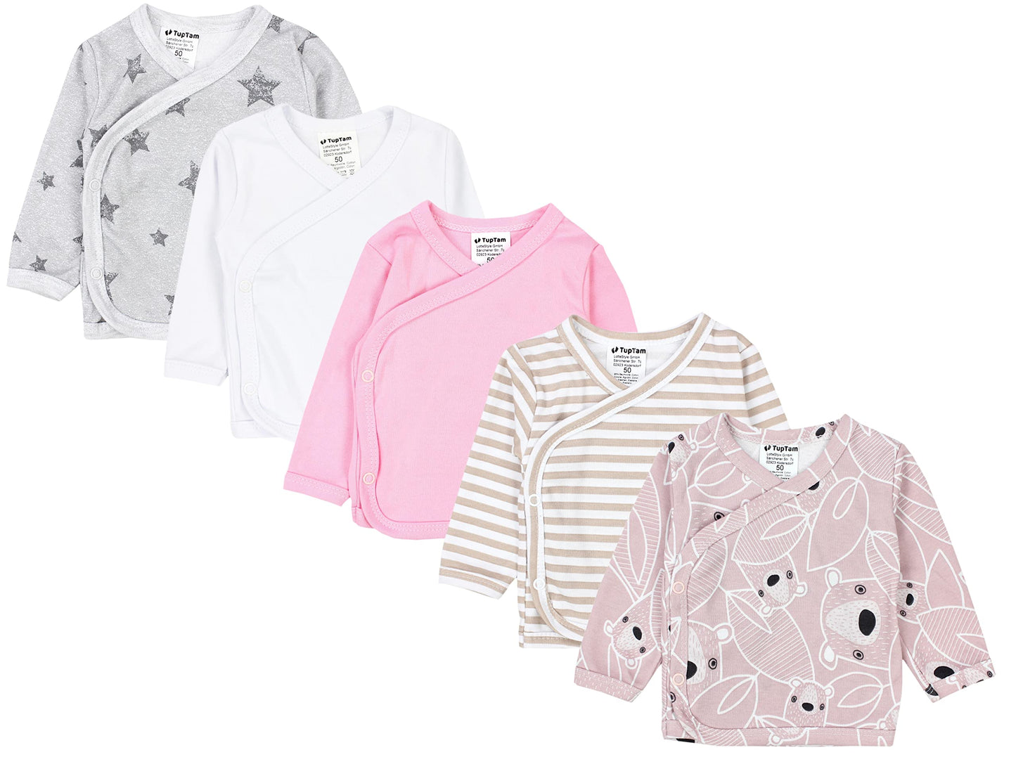 TupTam Baby Mädchen Langarm Wickelshirt Baumwolle 5er Set