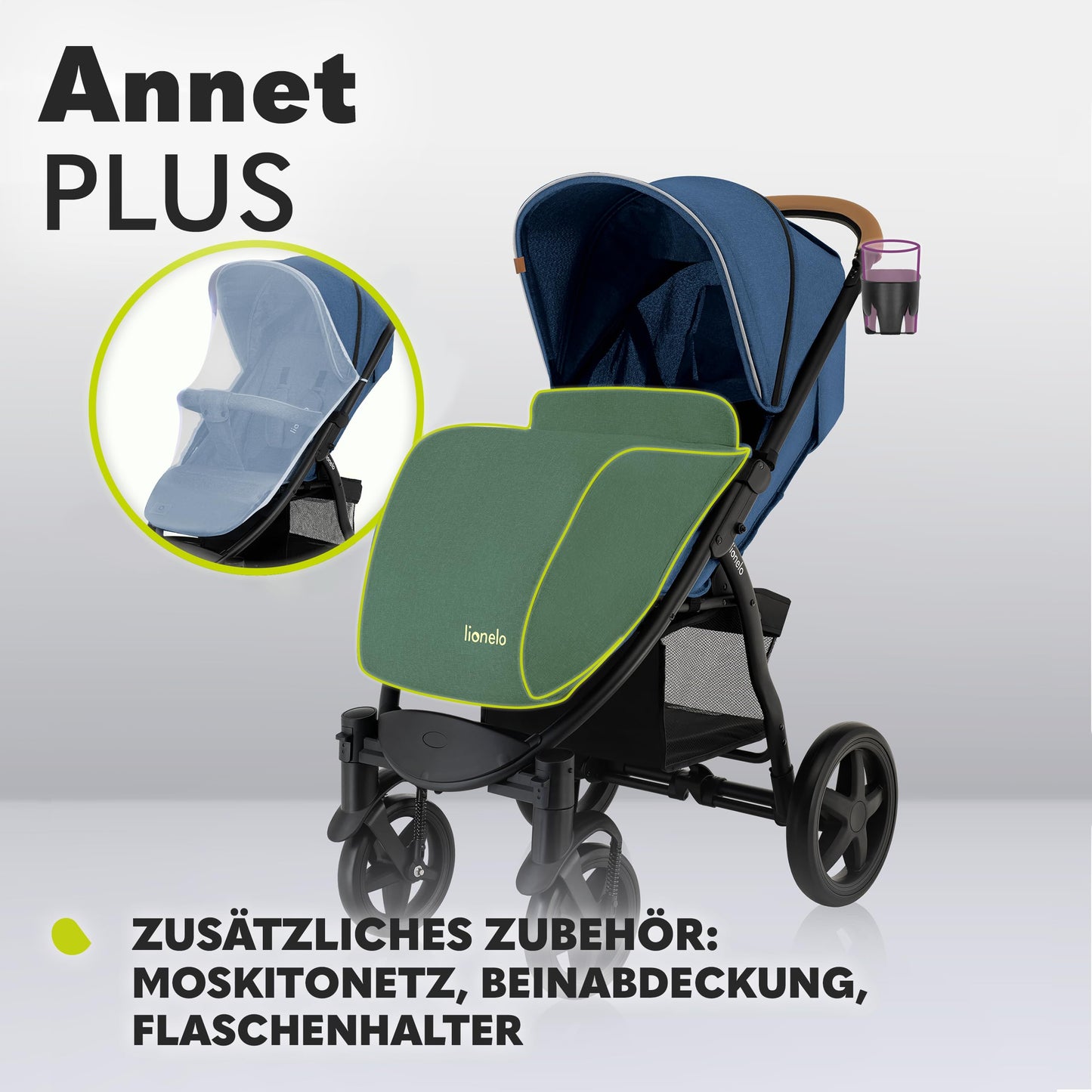 LIONELO Annet Plus Buggy up to 22 kg with Reclining Function, Small Folding Pushchair with Accessories, EVA Foam Wheels, Mosquito Net, Foot Cover Drink Holder, Basket Dreamin