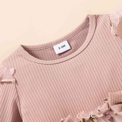 Toddler Baby Girl Clothing Set Long Sleeve Ruffle Daisy Printed Tulle Tutu Skirt One Piece Romper Dress Autumn Outfit