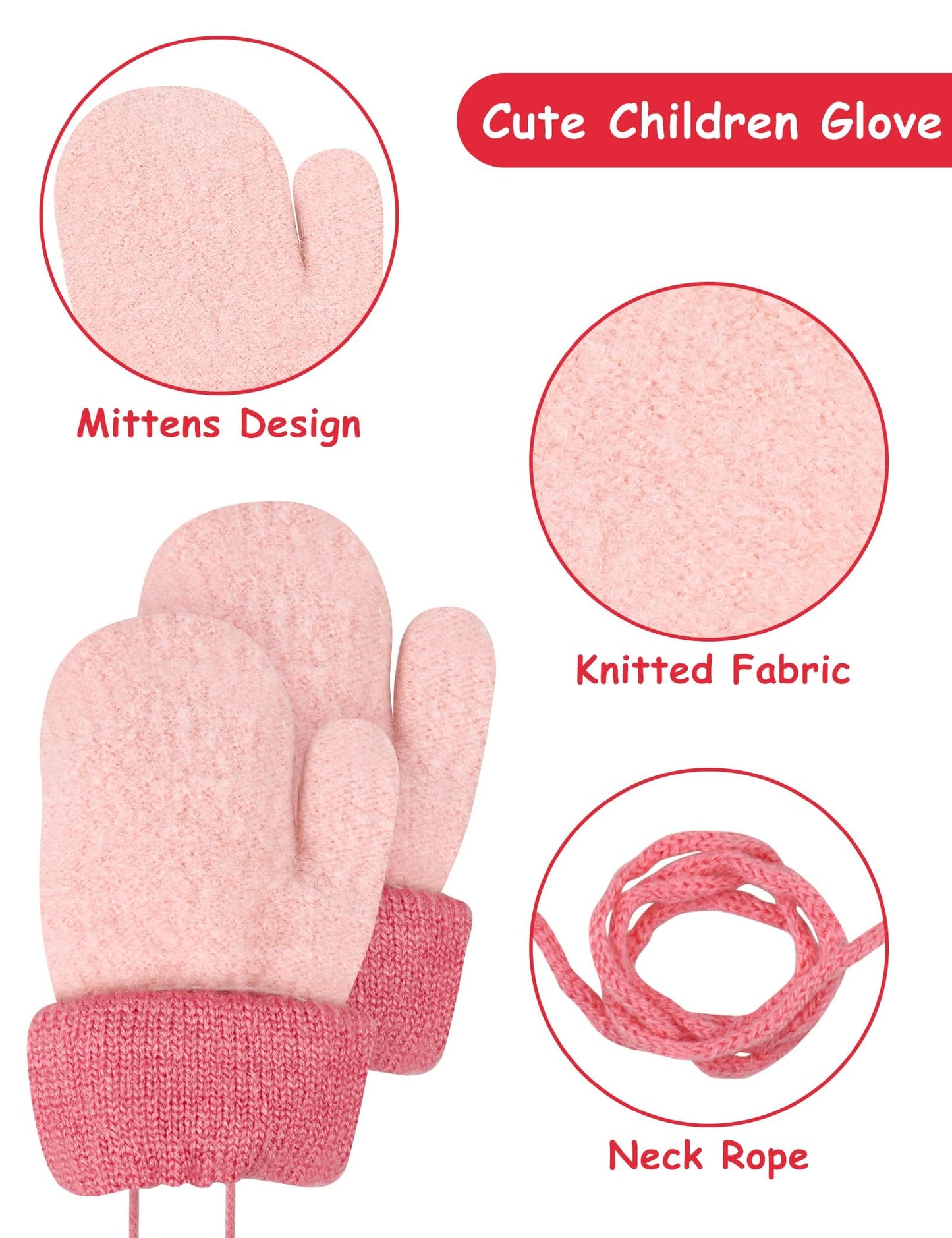 Becellen Baby Handschuhe Fäustlinge Winter, Kinder Warm Strickhandschuh Weich Niedlicher Handschuhe mit Schlüsselband für 0-3 Jahre Mädchen Junge