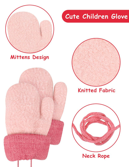 Becellen Baby Handschuhe Fäustlinge Winter, Kinder Warm Strickhandschuh Weich Niedlicher Handschuhe mit Schlüsselband für 0-3 Jahre Mädchen Junge