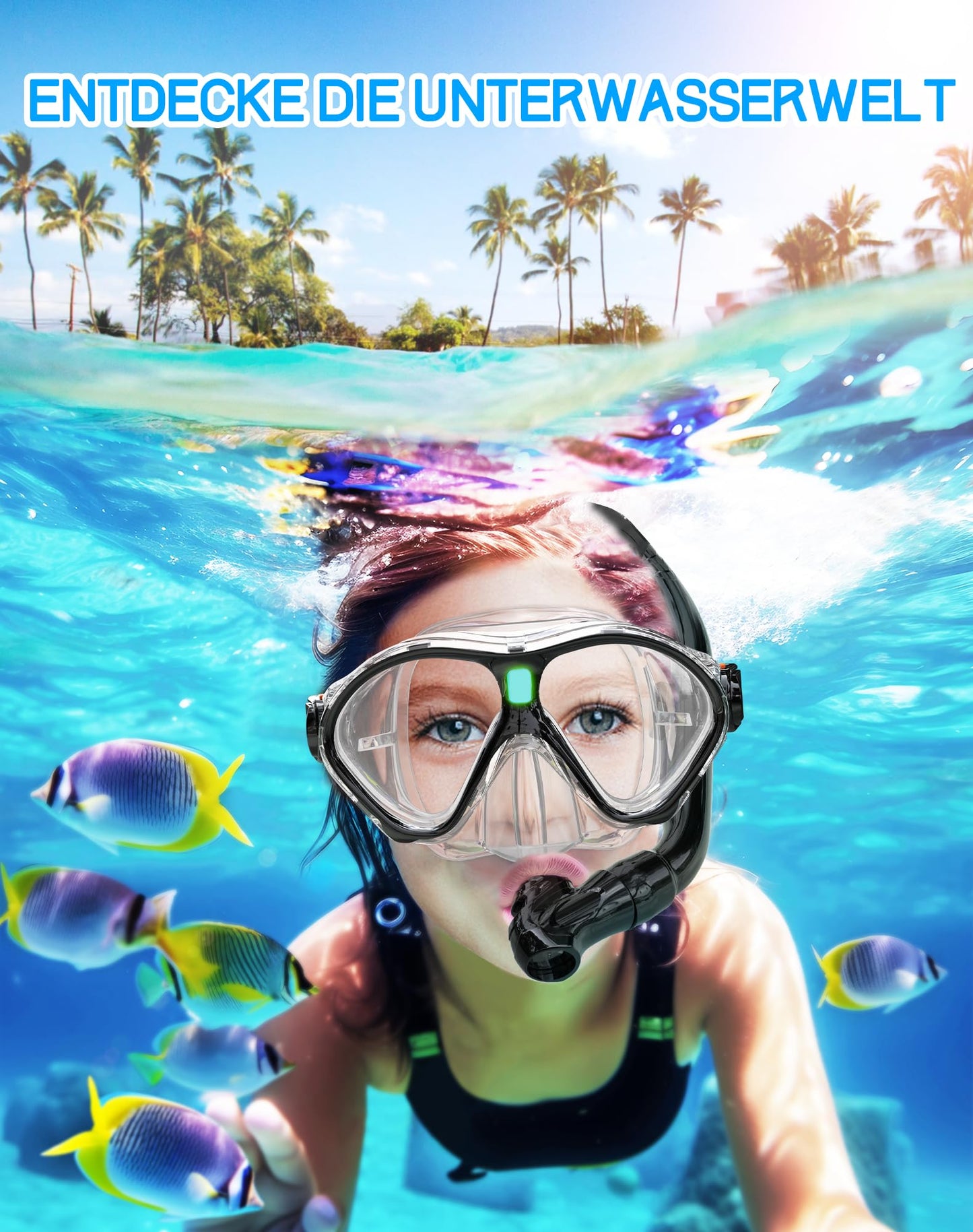 Gintenco Schnorchelset Kinder, Taucherbrille Kinder mit Schnorchel Anti-Fog Panorama-Weitsicht, Anti-Leck schnorchelmaske,Tauchmaske für Schwimmen Schnorcheln 4-16 Jahre