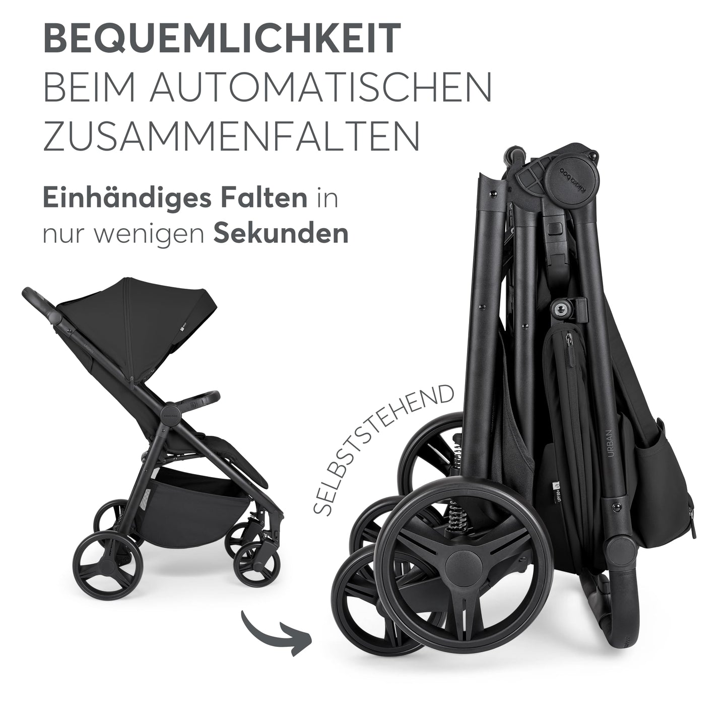 KikkaBoo Reisebuggy Kinderwagen URBAN, Buggy mit Liegefunktion ab Geburt bis 22 kg, Klein Zusammenklappbar, Leicht, EVA Räder mit Federung, Höhenverstellbarer Griff, Beige