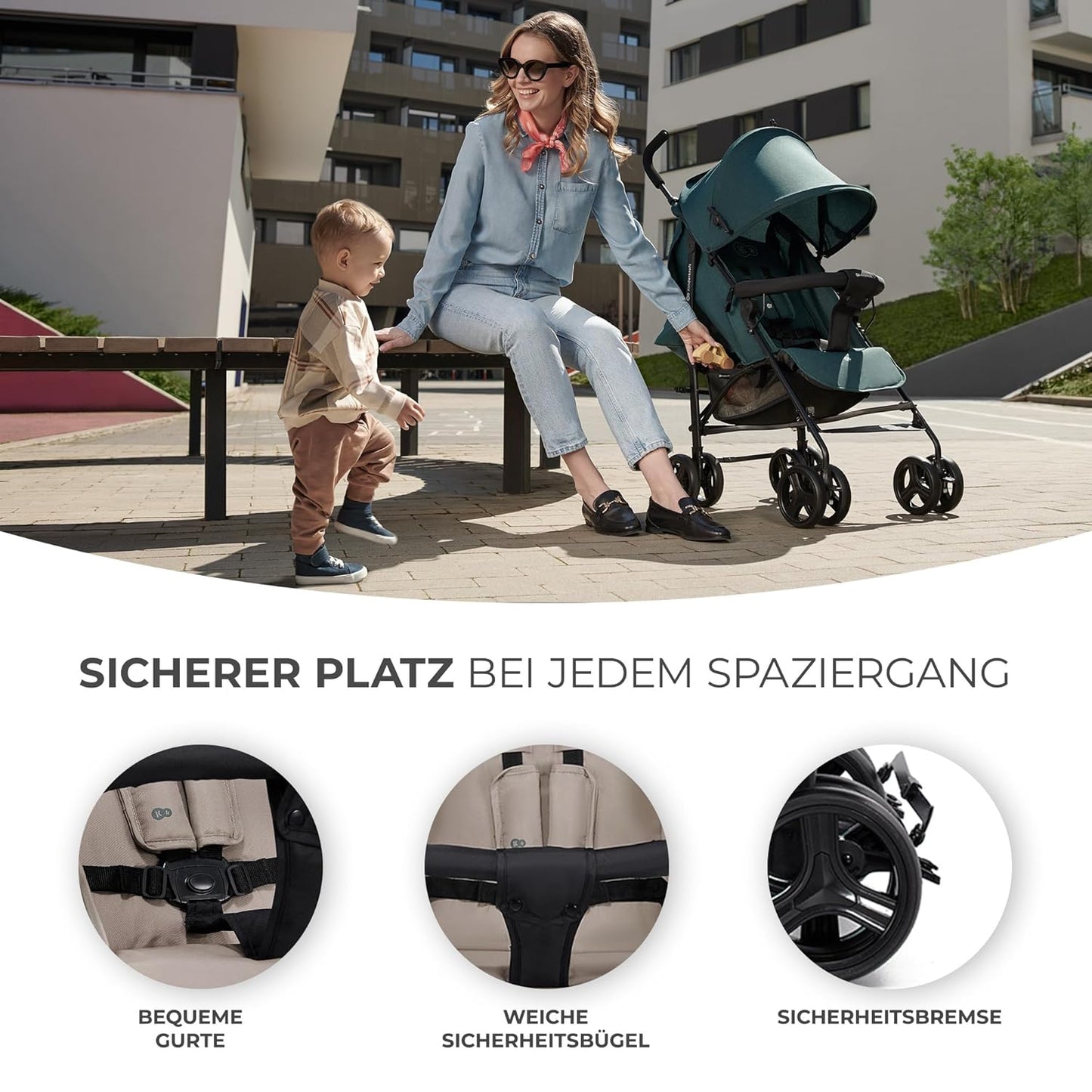 Kinderkraft TIK Kinderwagen, Liegebuggy, Sportwagen, Leicht - 6,5kg, Drehbare Vorderräder, Verstellbarer Griff, Stufenlose Einstellung der Rückenlehne, Schnelles Zusammenklappen, bis zu 17kg, Beige