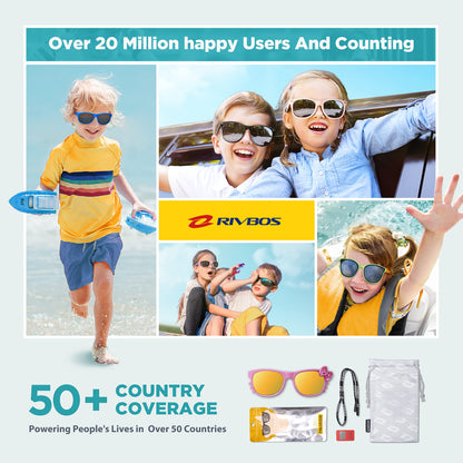 RIVBOS Rubber Sunglasses Children's Polarised UV400 Protection Flexible Glasses with Strap Boys Girls Baby and Children Age 3-10 RBK002-1