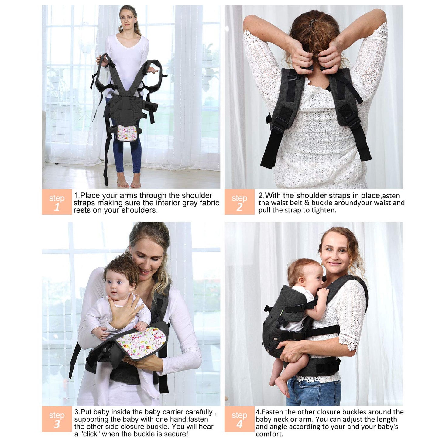 longdafei Babytrage, ergonomisches Design-Babytragetuch Cabrio mit atmungsaktivem Air-Mesh und verstellbaren Schnallen Baby Trage für Kleinkinder und Neugeborene