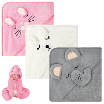 Aolso Hooded Towel Baby, 80 x 80 cm Baby Towel Hood, Baby Wash Cloth, Coral Fleece Baby Towel with Hood for Newborns, Soft and Super Absorbent, Unisex (Grey Elephant)