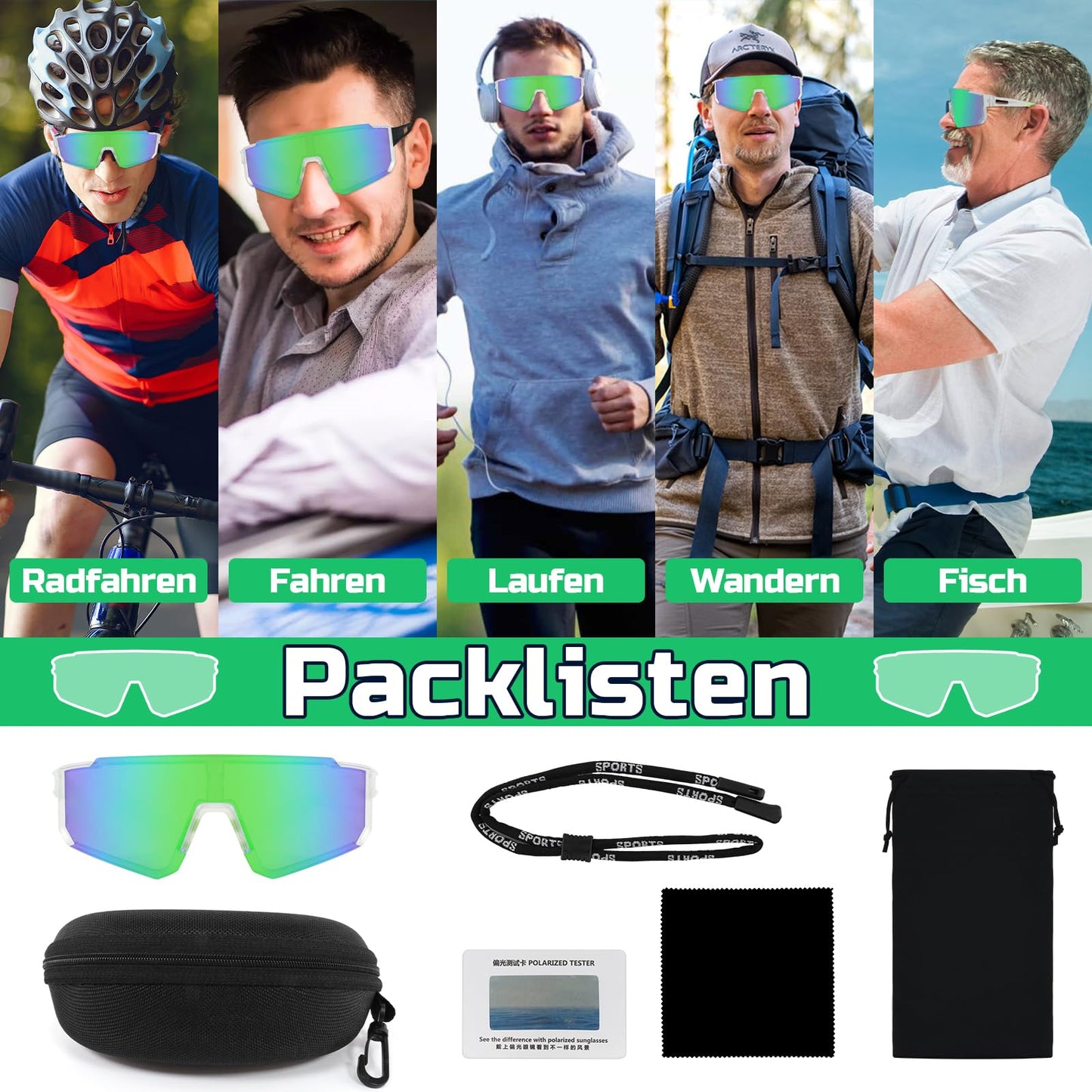 Rosedreamer Schnelle Brille Sport Sonnenbrille Herren Damen Polarisierte Sonnenbrille Fahrradbrille Laufbrille für MTB Rennrad Radfahren Biking Ski FahrradLaufen mit UV400 Schutzbrille
