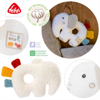 Fehn Baby Ring Greifling Lama - Kuscheltier Babyspielzeug mit Rassel - Motorikspielzeug für das spielerische Lernen - Plüschtier als Einschlafhilfe - Spielzeug für Babys & Kleinkinder ab 0+ Monaten