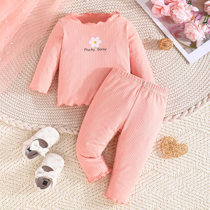 Kleinkind Baby Mädchen Kleidung Set Rüschen gerippt Kurzarm / Langarm T-Shirt Tops + Shorts Hosen 4 Stück Sommer Herbst Süße Outfits Set
