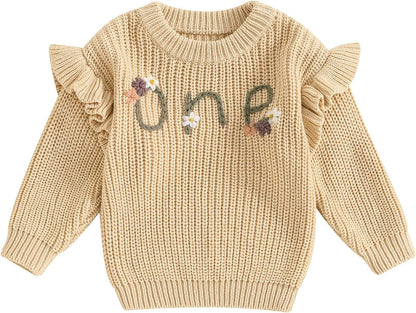 L&ieserram Baby Mädchen Jungen 1. Geburtstag Gestrickt Pullover Jumper Langarm Strickpullover Pulli Kleinkinder Kleidung Outfit Knitted Sweater 1 Jahr