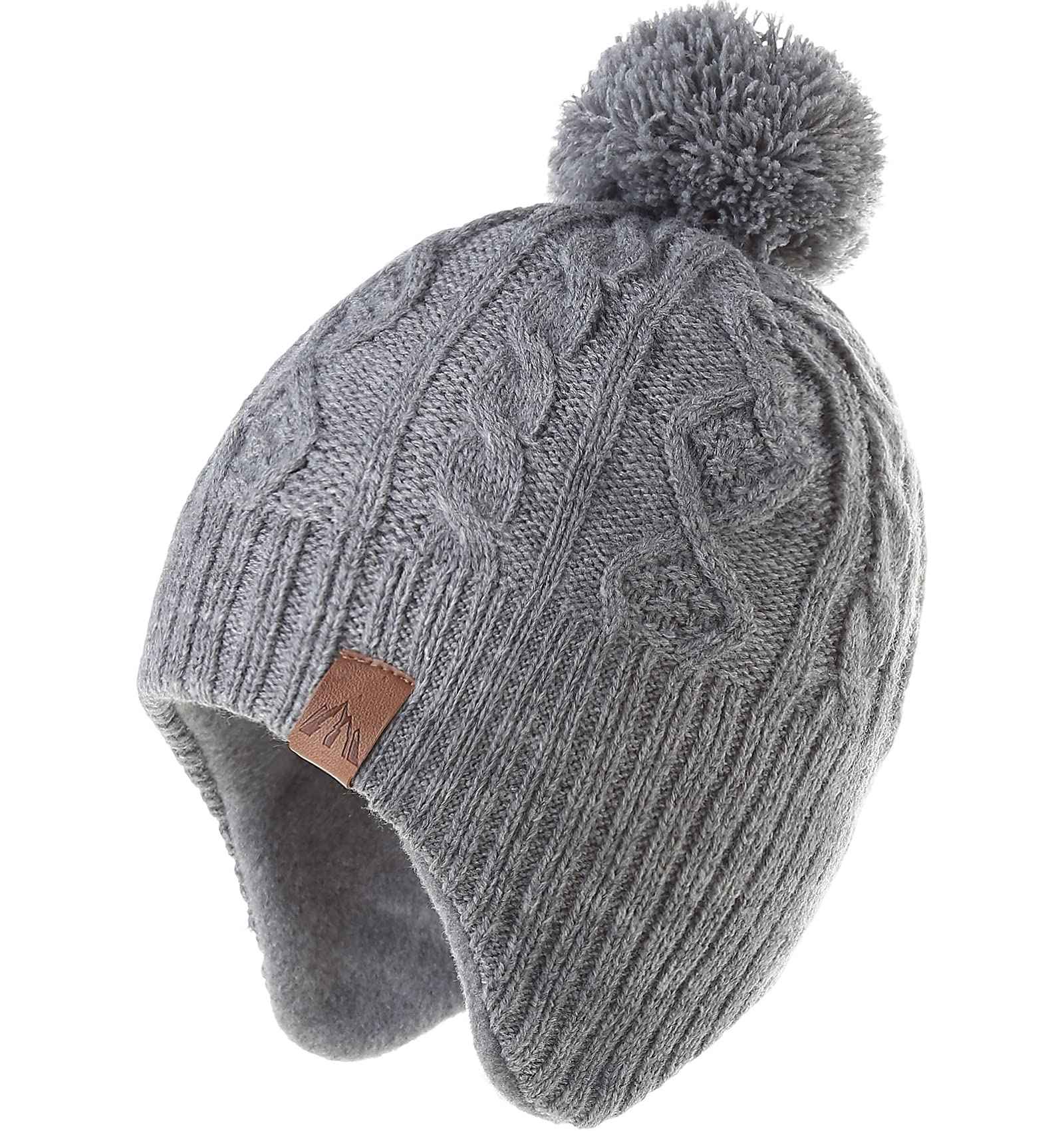AHAHA Girls' Winter Hat, Earflap Beanie, Pompom Knitted Hats